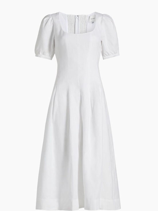 Reformation Dresses & Skirts - Reformation White Linen Square-Neck Midi Dress with Puff Sleeves